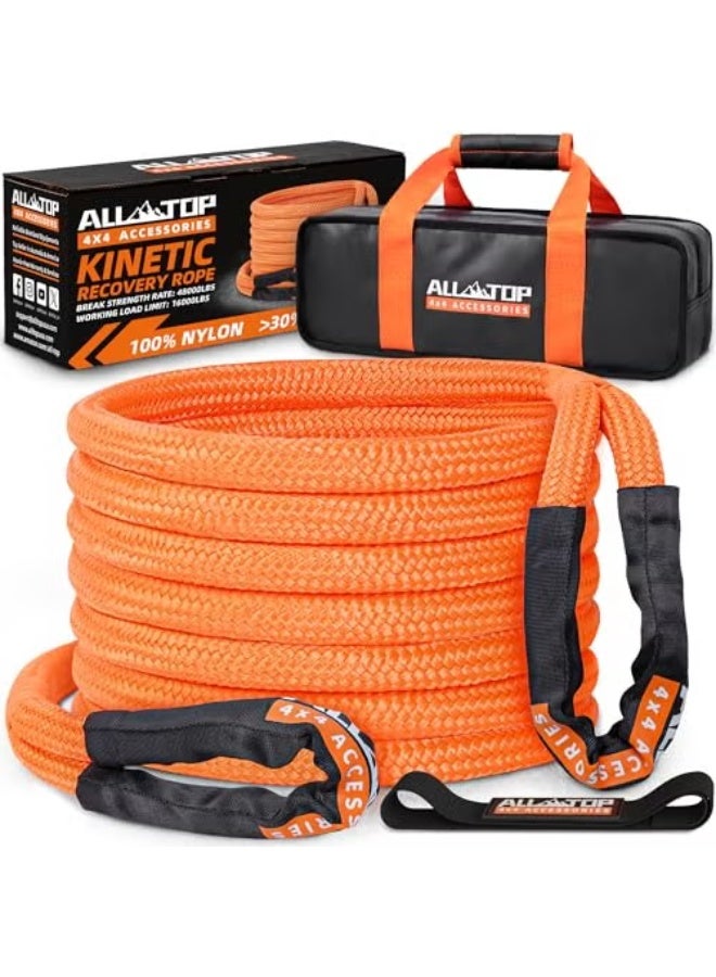 ALL-TOP حبل استرداد حركي ALL-TOP، 48000 رطل، 1 بوصة × 30 قدم، متين مع مرونة تزيد عن 30٪، حد حمل للعمل 16000 رطل للمركبات الرباعية الدفع - Image 1